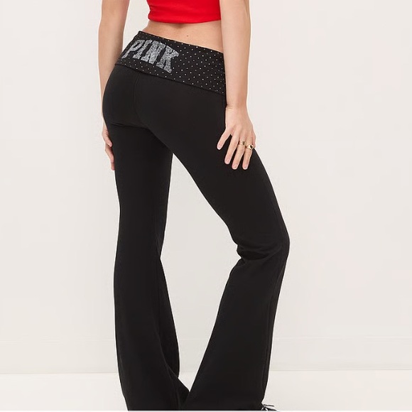 PINK Victoria's Secret Pants - 🔥VS Pink All Day ✨bling✨ cotton foldover waist flare leggings yoga pants XL NWT